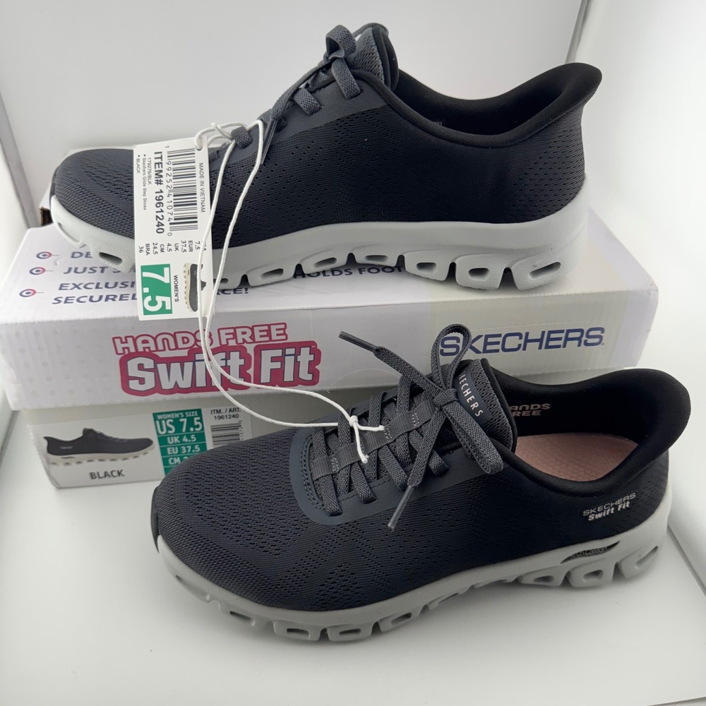 Skechers Swift Fit Hands Free Sneakers Womens 7.5 Black NIB 1961240 Slip On Shoe
